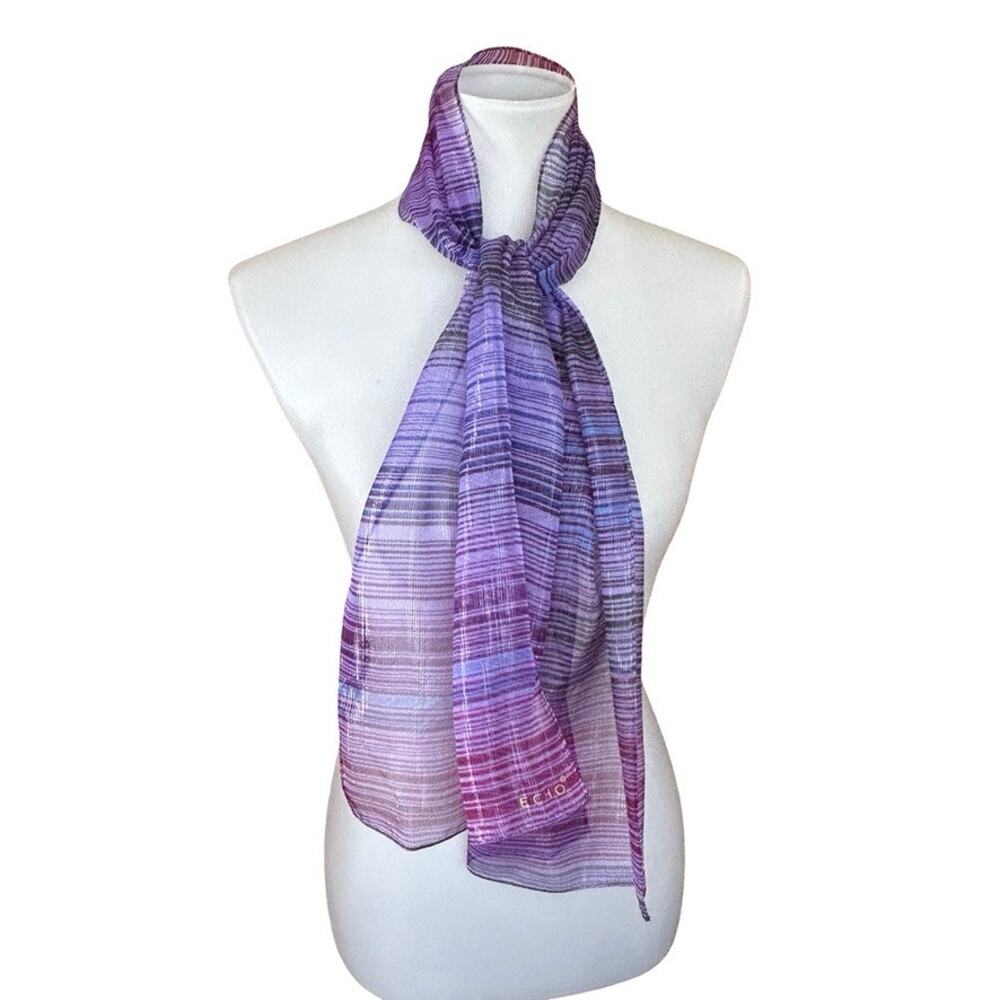 Vintage 90s Echo Purple Metallic Stripe Silk Scarf